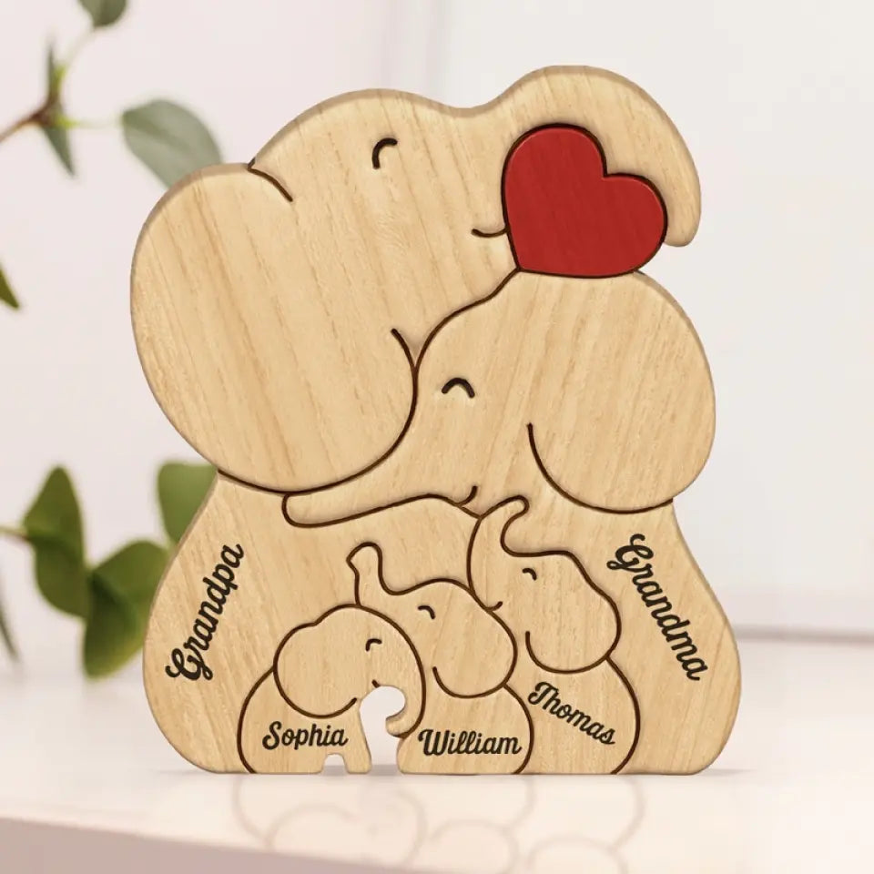 Home Is People, Not A Place - Family Personalized Custom Elephant Shaped Wooden Art Puzzle 