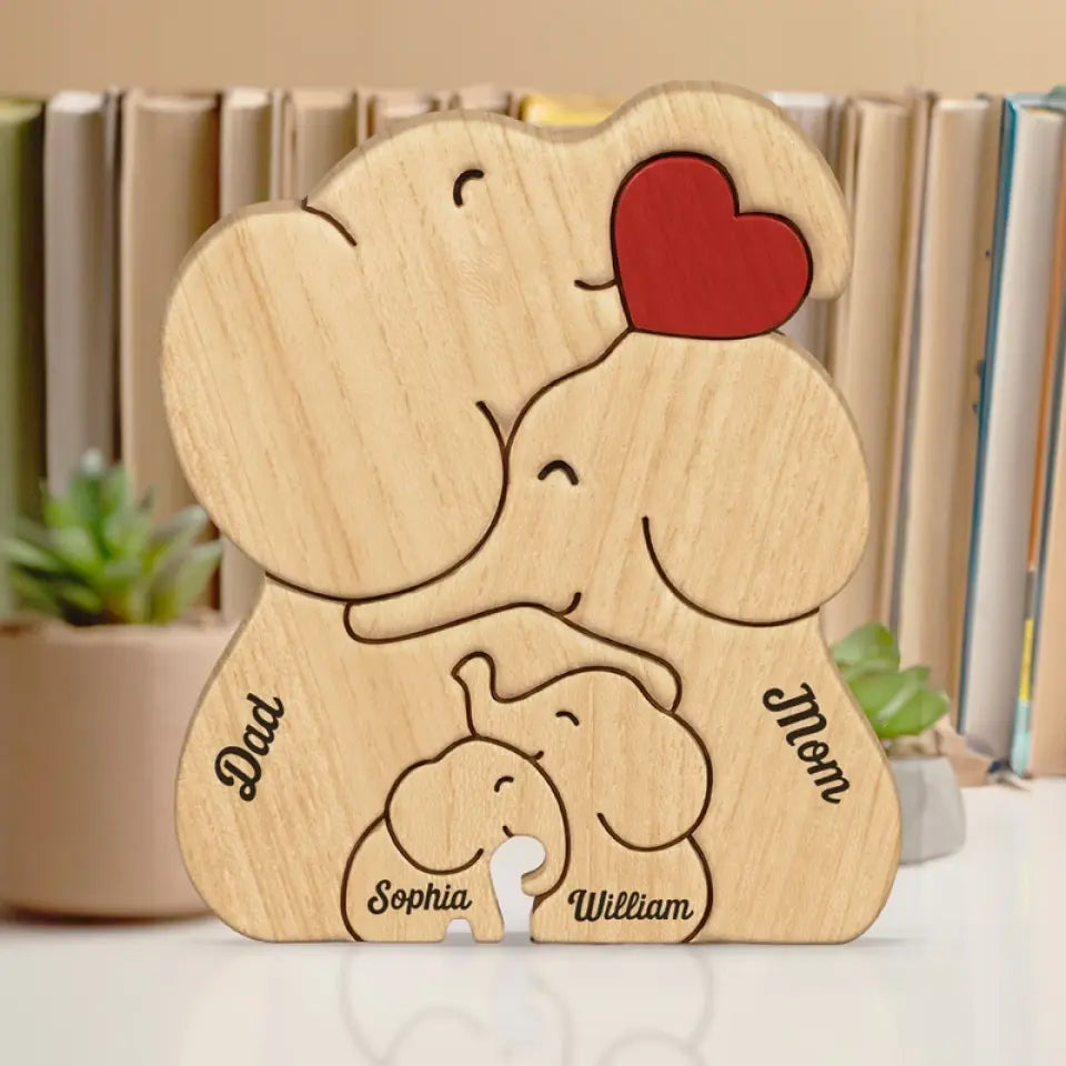 Home Is People, Not A Place - Family Personalized Custom Elephant Shaped Wooden Art Puzzle 