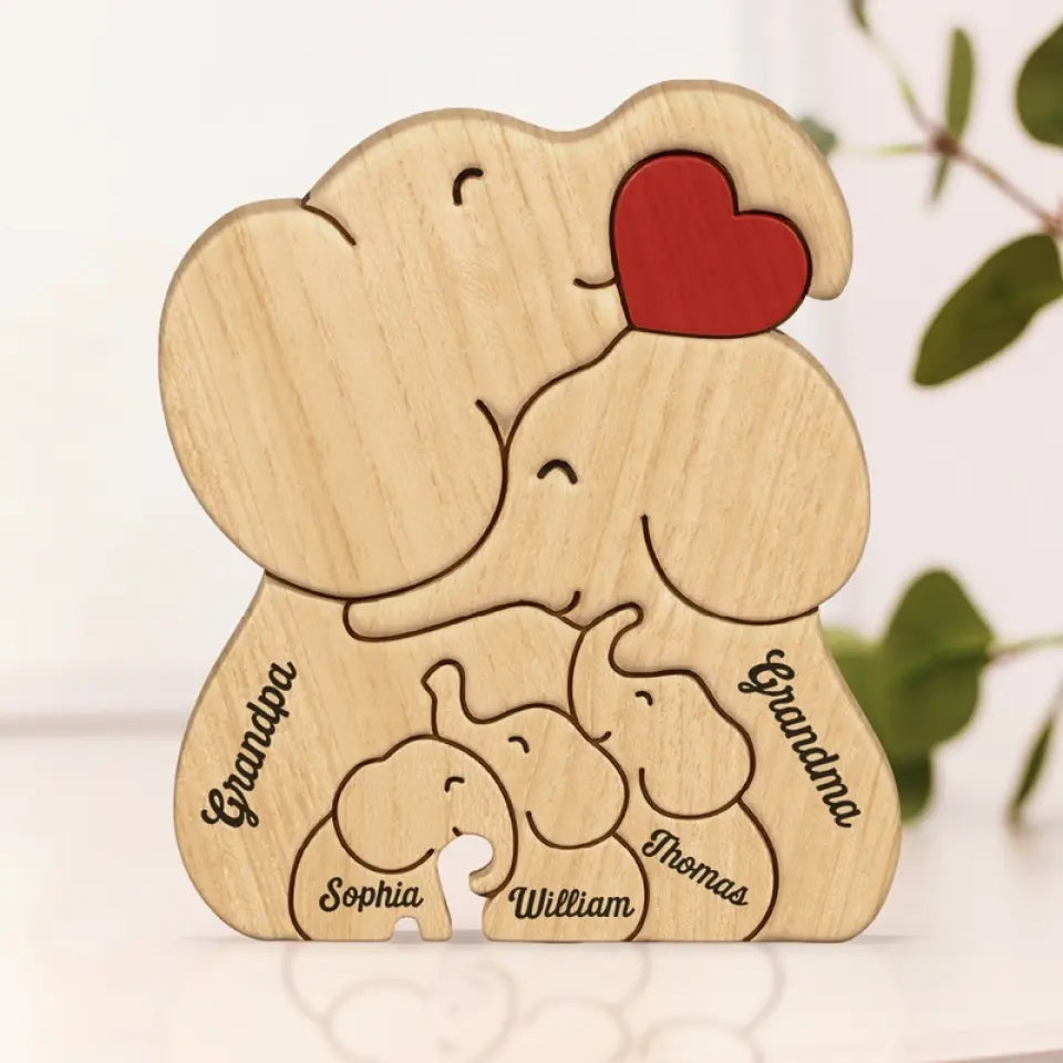 Home Is People, Not A Place - Family Personalized Custom Elephant Shaped Wooden Art Puzzle 