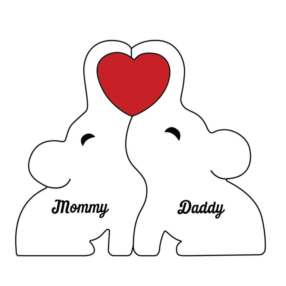 Lovely Family - Family Personalized Custom Elephant Shaped Wooden Art Puzzle