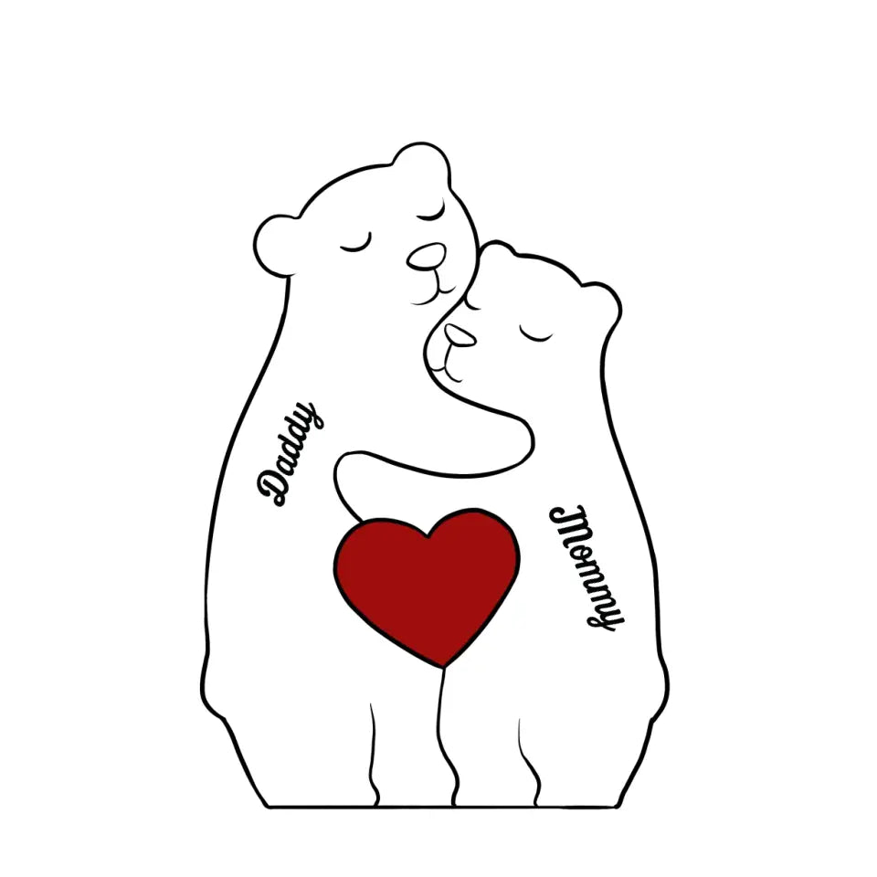I Love My Family - Family Personalized Custom Bear Shaped Wooden Art Puzzle