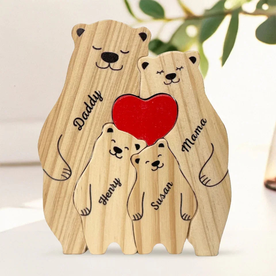 A Bear Hug Is The Perfect Blend Of Strength And Tenderness - Family Personalized Custom Bear Shaped Wooden Art Puzzle