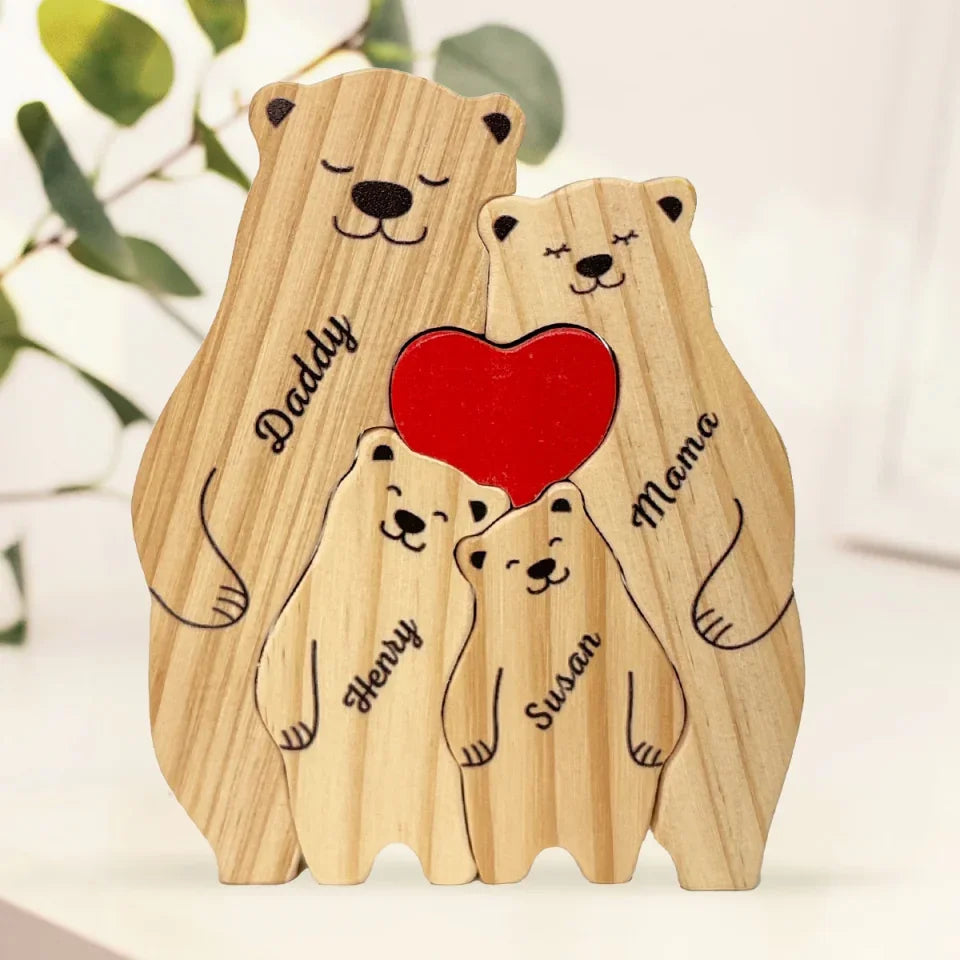 A Bear Hug Is The Perfect Blend Of Strength And Tenderness - Family Personalized Custom Bear Shaped Wooden Art Puzzle