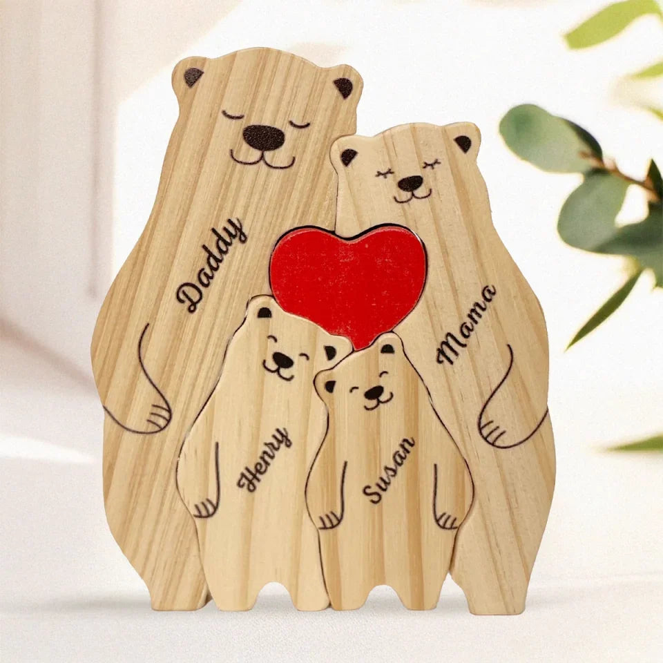A Bear Hug Is The Perfect Blend Of Strength And Tenderness - Family Personalized Custom Bear Shaped Wooden Art Puzzle