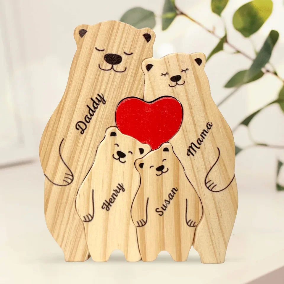 A Bear Hug Is The Perfect Blend Of Strength And Tenderness - Family Personalized Custom Bear Shaped Wooden Art Puzzle