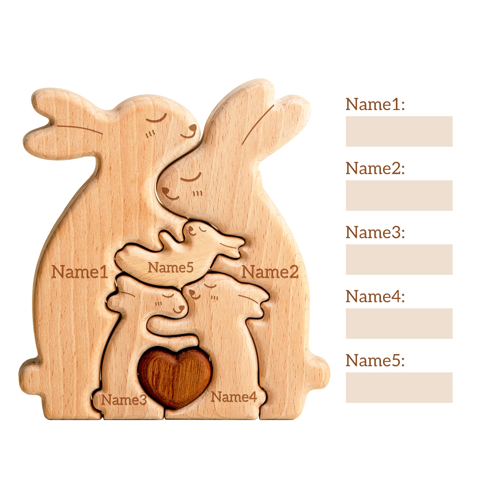 Customizedbee Rabbit Family Puzzle, Personalized Wooden Puzzles with 2–5 Names, Unique Easter Basket Stuffers for Lucky