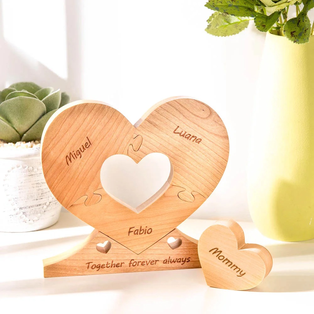 Woodood Personalized Wooden Heart Family Puzzle