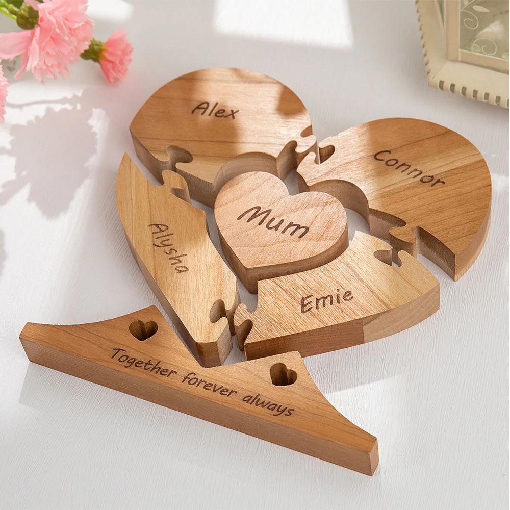 Woodood Personalized Wooden Heart Family Puzzle