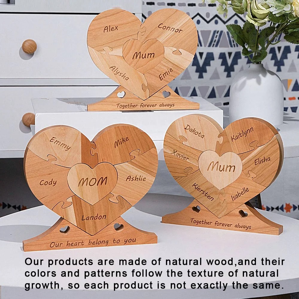 Woodood Personalized Wooden Heart Family Puzzle