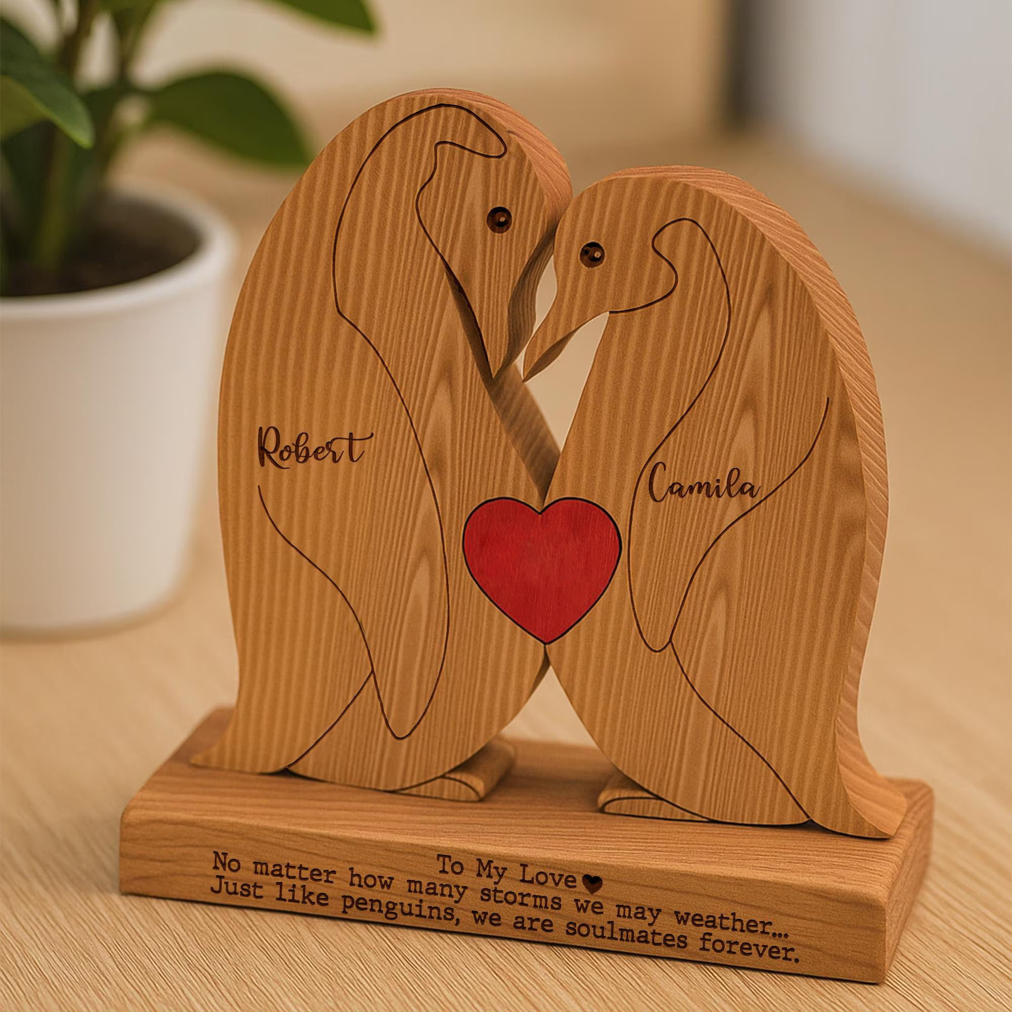 Personalized Oak Penguin Puzzle, Romantic Gift for Couples, Gift For Her, Gift For Him, Valentine Gift
