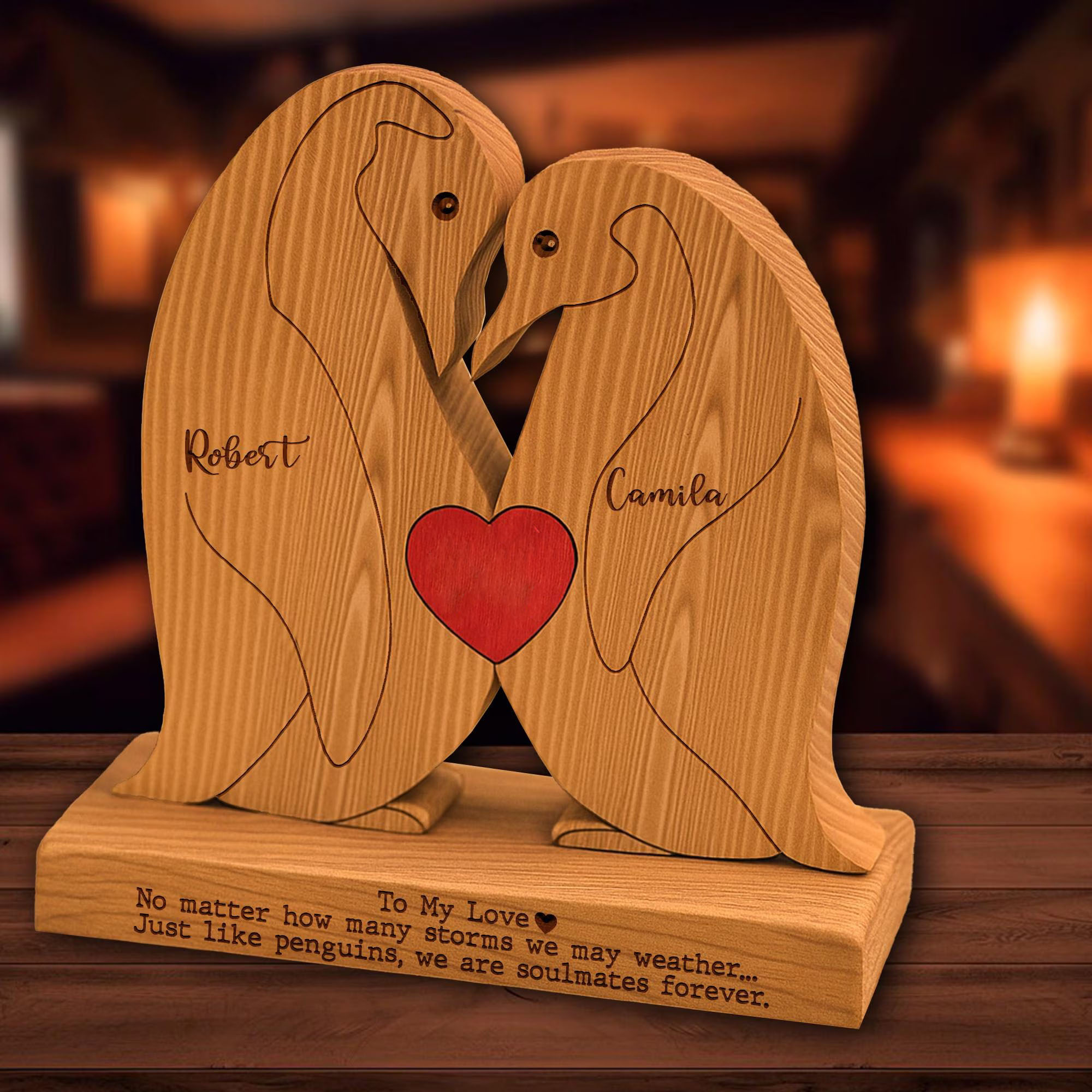 Personalized Oak Penguin Puzzle, Romantic Gift for Couples, Gift For Her, Gift For Him, Valentine Gift