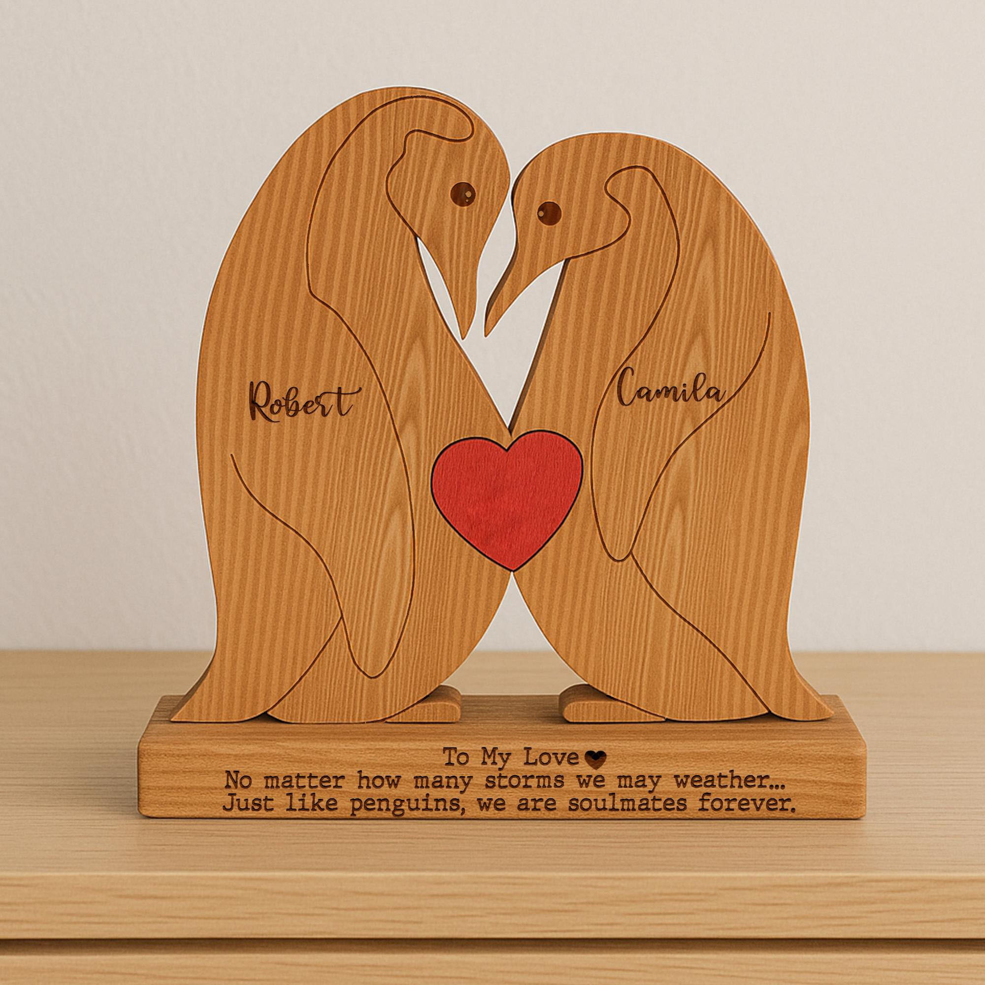 Personalized Oak Penguin Puzzle, Romantic Gift for Couples, Gift For Her, Gift For Him, Valentine Gift