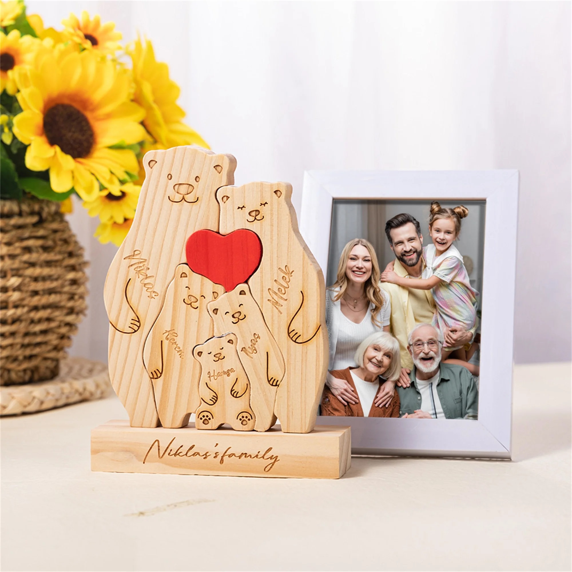Personalized Wooden Bear Family