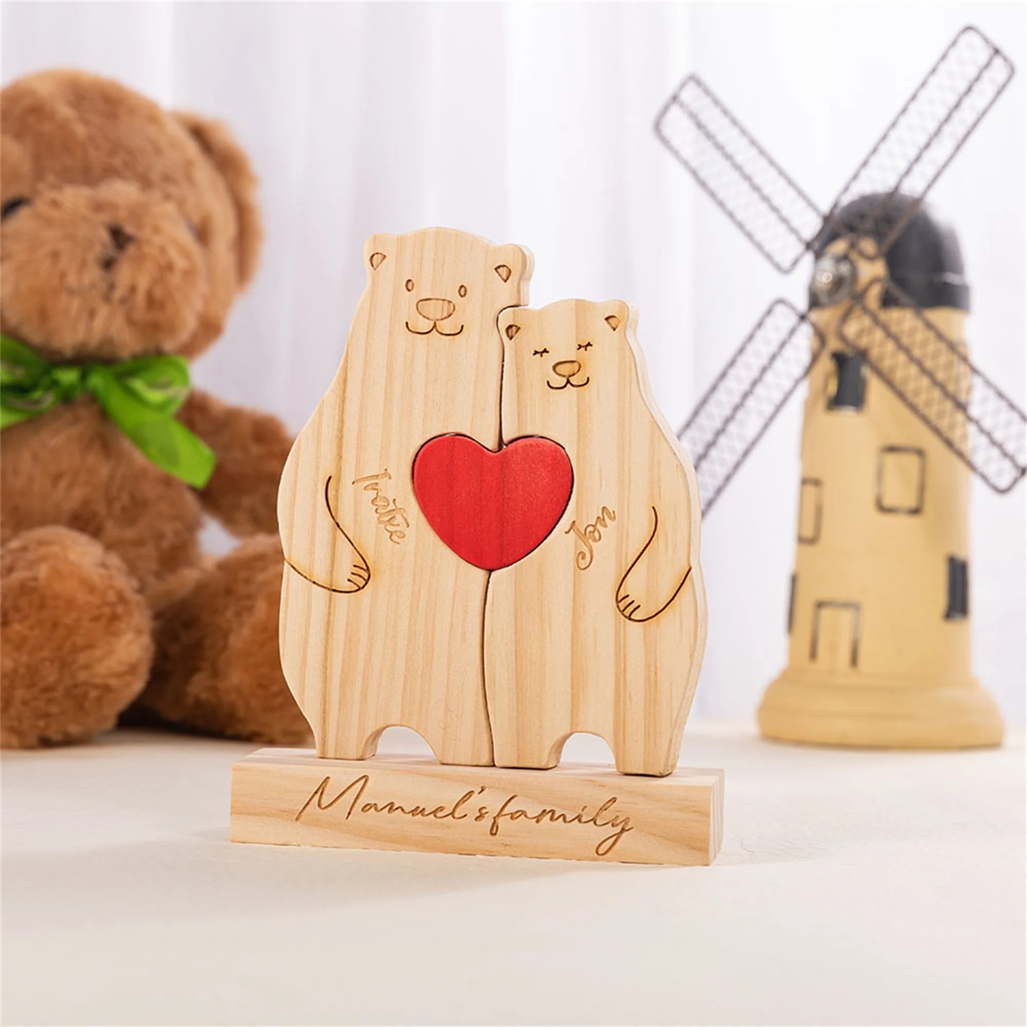 Personalized Wooden Bear Family