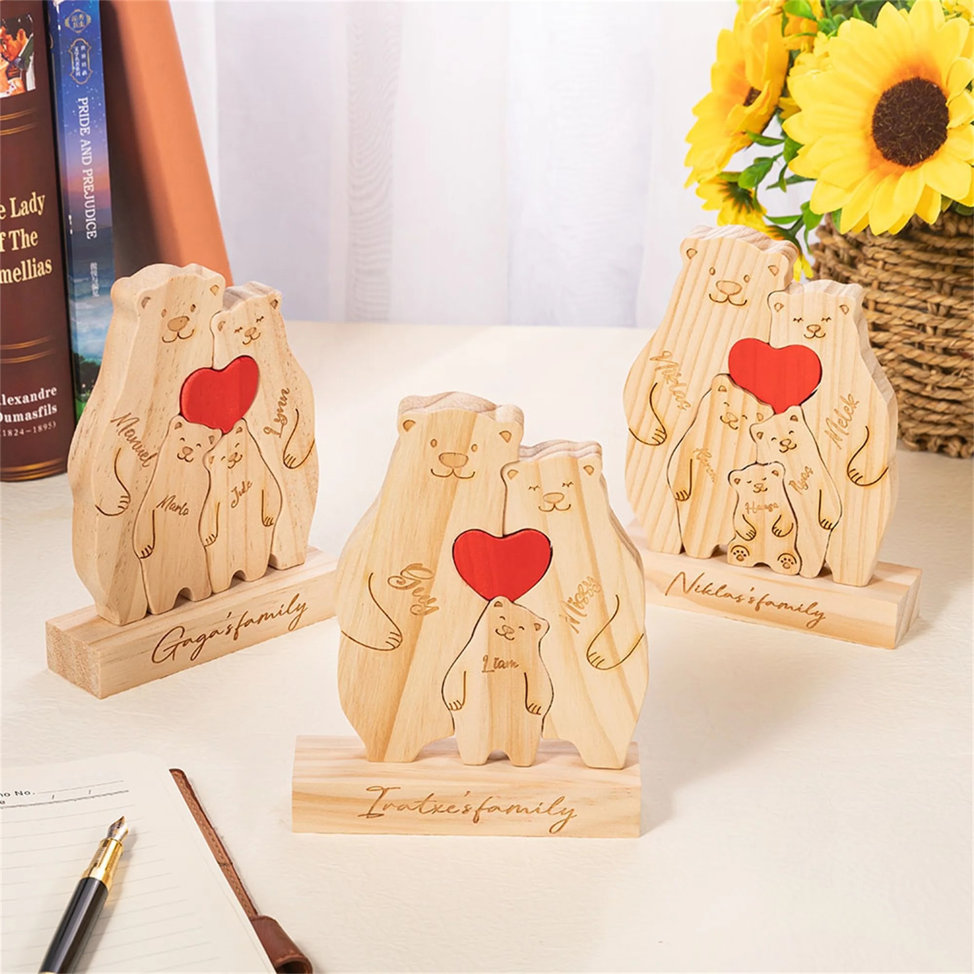 Personalized Wooden Bear Family