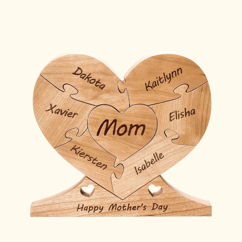Woodood Personalized Wooden Heart Family Puzzle