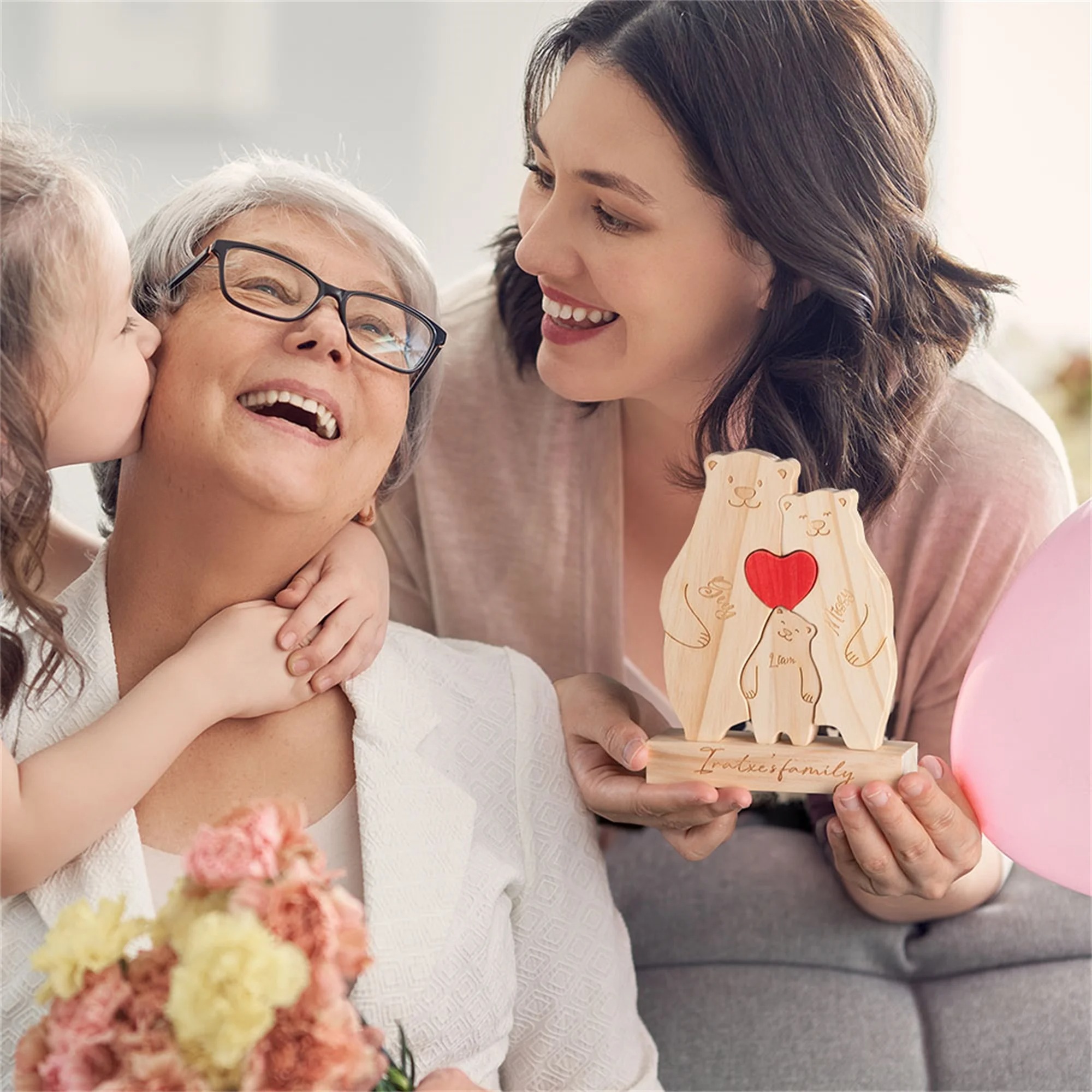 Personalized Wooden Bear Family