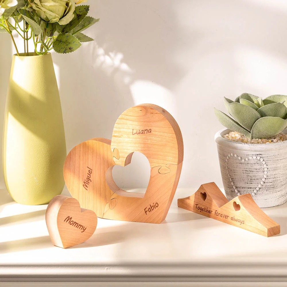 Woodood Personalized Wooden Heart Family Puzzle