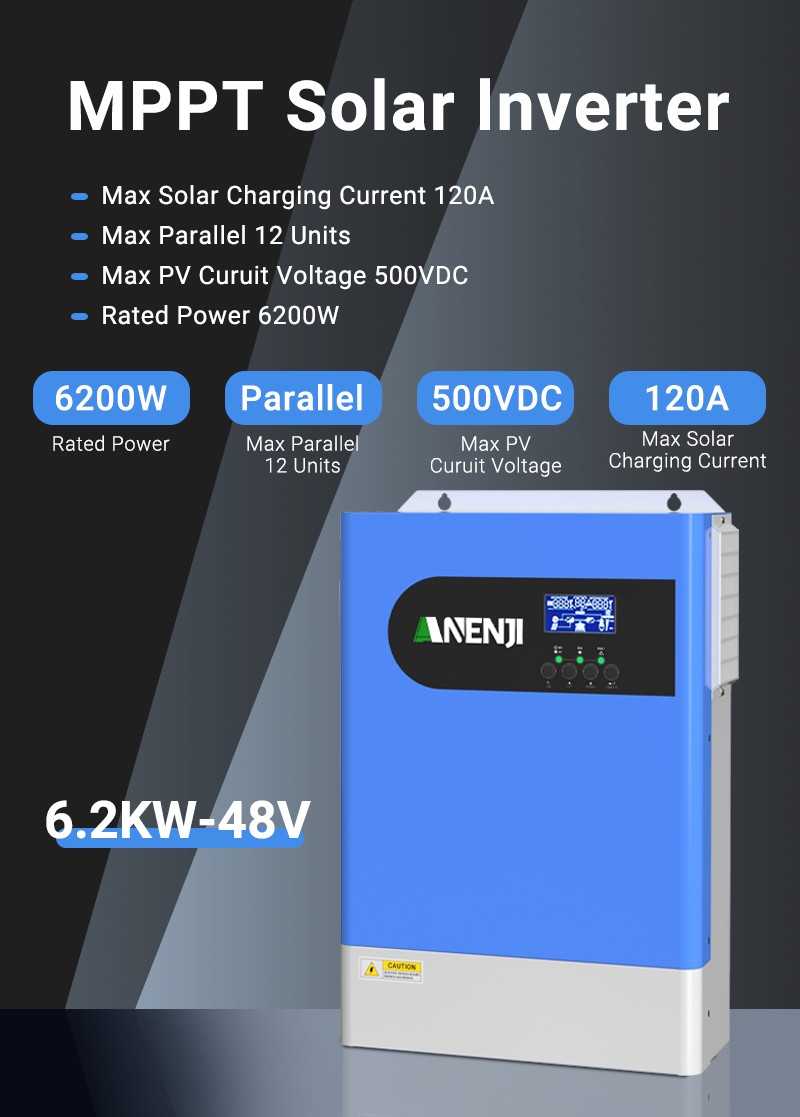 ANENJI 6.2KW Parallel Hybrid Solar Inverter 48V MPPT Inverter 230VAC Pure Sine wave 120A Solar Charger RS485/232 with wifi PV 60-500VDC