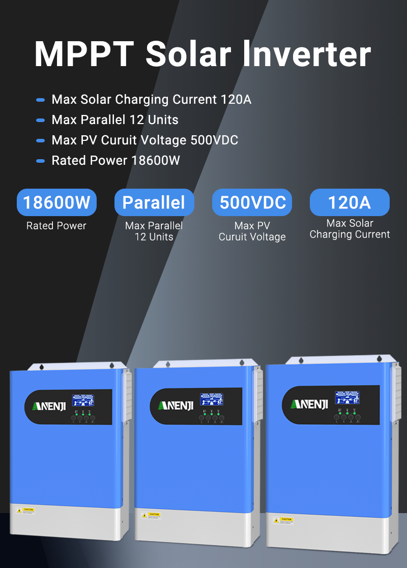 ANENJI 18.6KW Hybrid Solar Inverter Parallel 48V 230VAC 1/3 Phase Pure Sine Wave MPPT 120A Solar Charger PV 500VDC with WIFI for Home