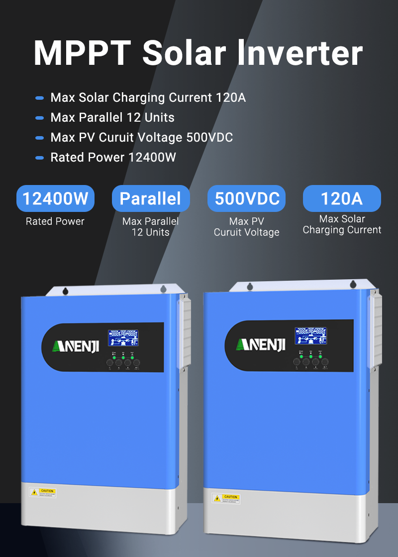 ANENJI 12.4KW Parallel Hybrid Solar Inverter 48V MPPT Inverter 230VAC Pure Sine wave 120A Solar Charger RS485/232 with wifi PV 60-500VDC
