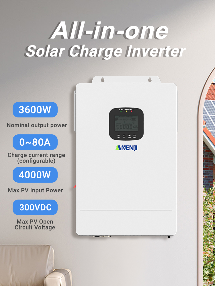 ANENJI 3.6KW 48V Hybrid Solar Inverter 110V Pure Sine Photovoltaic On Grid Off Grid Inversor PV 300V 80A MPPT Solar Charge Controller