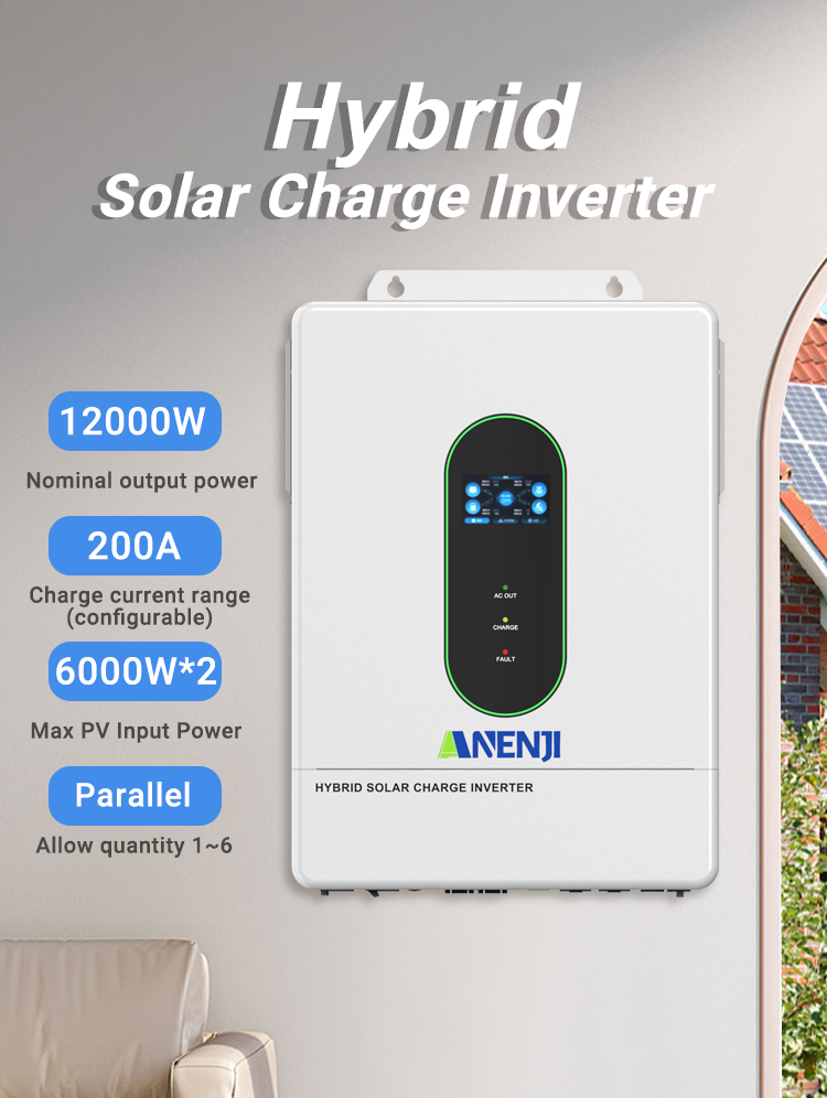 ANENJI 12KW 48V Hybrid Solar Inverter 110V Pure Sine Photovoltaic On Grid Off Grid Inversor PV 500Vdc 220A MPPT Solar Charge Controller