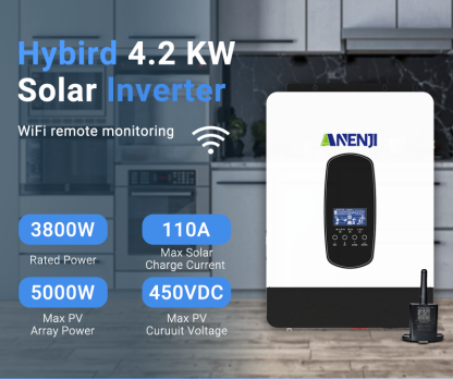 ANENJI 4.2KVA 3800W Hybrid Solar Inverter 24V 220V Photovoltaic Inverter Pure Sine Wave Inversor Off Grid Tie 110A MPPT Soalr Charge Controller