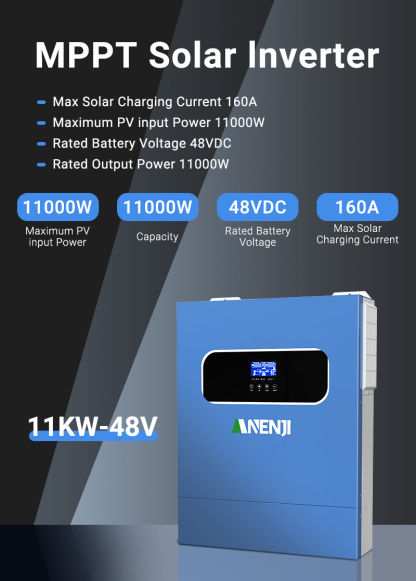 UK WAREHOUSE--ANENJI 11KW Hybrid Solar Inverter 48V 230VAC Photovoltaic Inverter Off Grid Tie Built in 160A Dual MPPT Solar Charge Controller PV 500V
