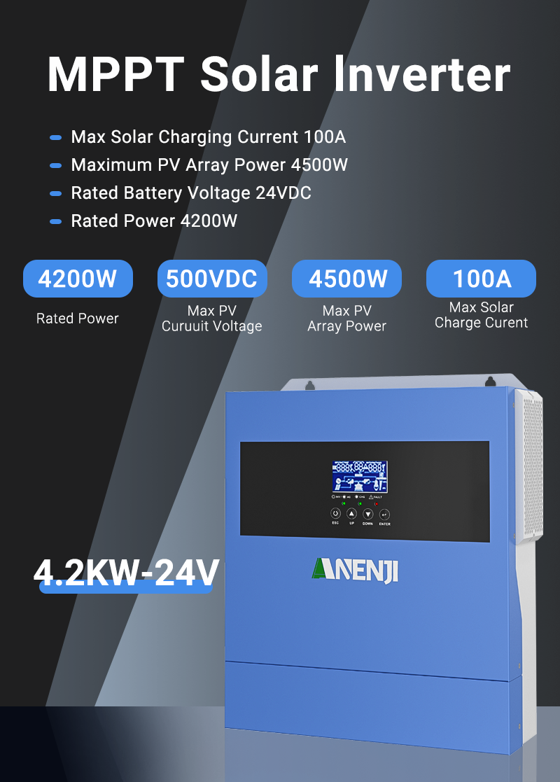 Ukraine Delivery Directly----ANENJI 4200W MPPT Hybrid Solar Inverter 4.2KW 24V On/Off Grid Photovoltaic Inverter 230VAC 100A Solar Charge Controller for PV 60-500V