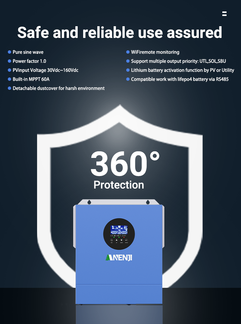 UK WAREHOUSE--ANENJI 2000W 12V MPPT Solar Inverter off-grid hybrid Pure sine wave with WIFI 230VAC Capacity 2KVA 160VDC 