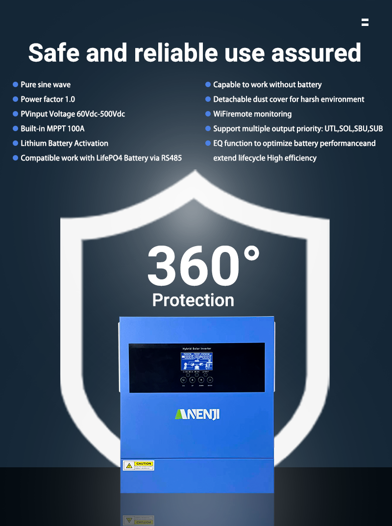 Ukraine Delivery Directly----ANENJI 4200W MPPT Hybrid Solar Inverter 4.2KW 24V On/Off Grid Photovoltaic Inverter 230VAC 100A Solar Charge Controller for PV 60-500V