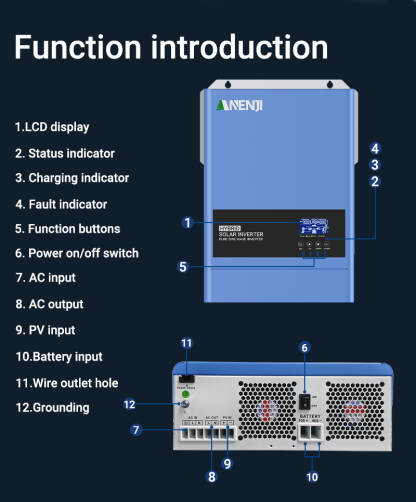UK WAREHOUSE--ANENJI 6.2KW 48V Hybrid Solar Inverter 230V MPPT On Grid Off Grid Solar Inverter Pure Sine 120A Solar Charge Controller for PV Panels