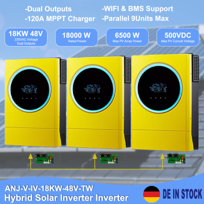ANENJI 18KW Hybrid Solar Inverter 48V 220V Off Grid Tie Purse Sine Wave Dual Inverter Built-in 120A MPPT Solar Charger LED Ring Light support 3-phase
