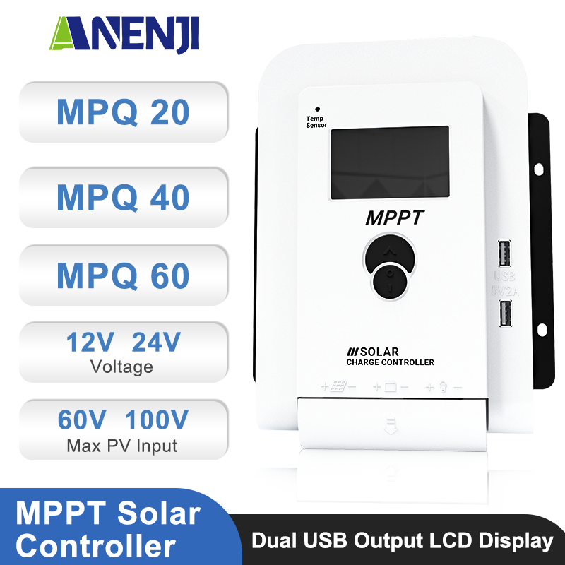 ANENJI MPPT Solar Controller 40A 60A PV Input 100VDC Solar Charge Regulator for 12V 24V Auto Acid Lithium LiFePo4 GEL SLD Dual USB