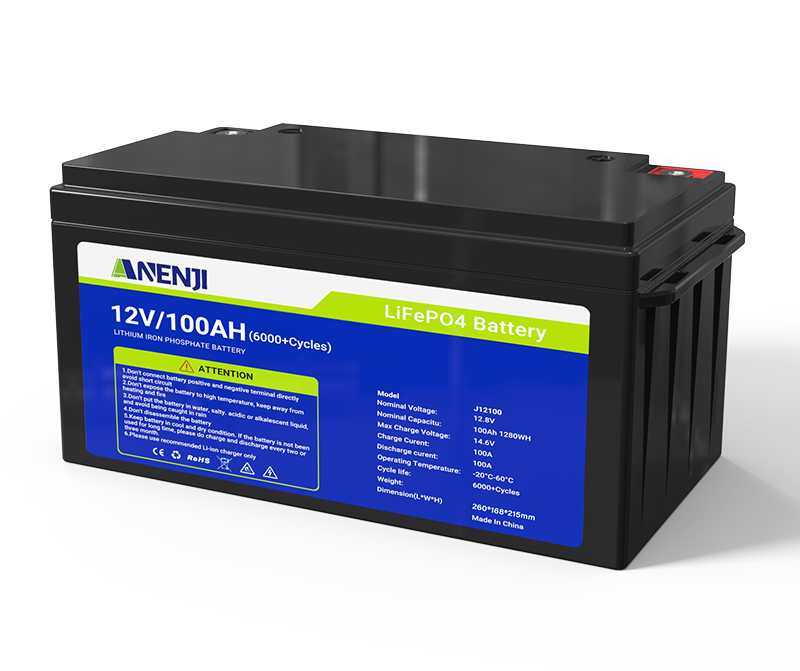 ANENJI 12V 100Ah 1280WH LiFePO4 Battery RV Boot Solar Golf Cart Battery Built-in BMS Grade Lithium Iron Phosphate Off-Road Off-grid