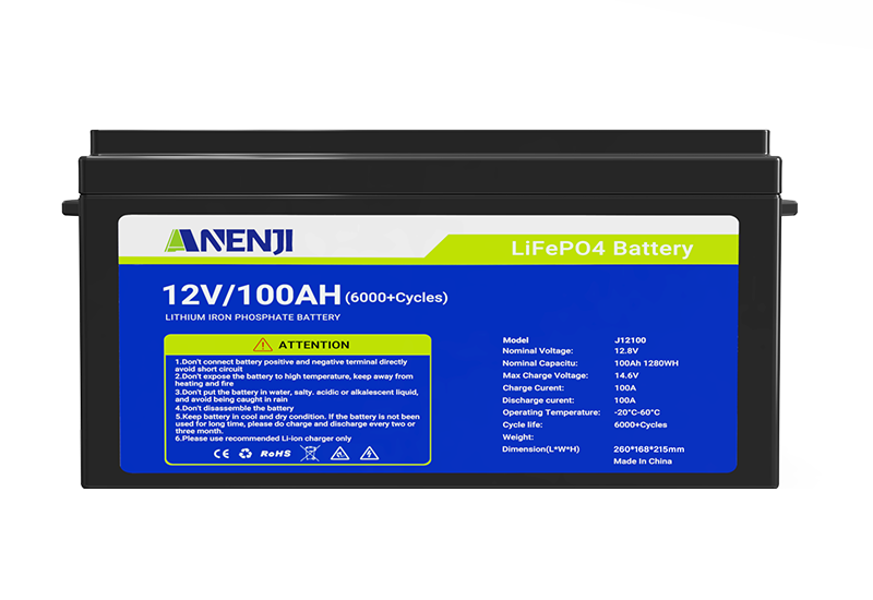 ANENJI 12V 100Ah 1280WH LiFePO4 Battery RV Boot Solar Golf Cart Battery Built-in BMS Grade Lithium Iron Phosphate Off-Road Off-grid