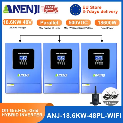 ANENJI 18.6KW Hybrid Solar Inverter 48V 230VAC Photovoltaic Parallel 3-Phase Inverter Off Grid Tie Built in 120A MPPT Solar Charge Controller PV 500V