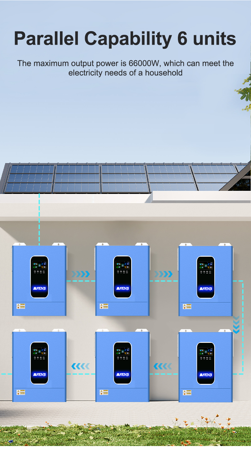 ANENJI 11KW 48V MPPT Hybrid Solar Inverter 230VAC Hybrid Grid Off-grid+ On-grid 160A Dual MPPT Charger 500Vdc 48Vdc WIFI BMS Support Pure Sine Wave and Parallel Function for  6 unit Max