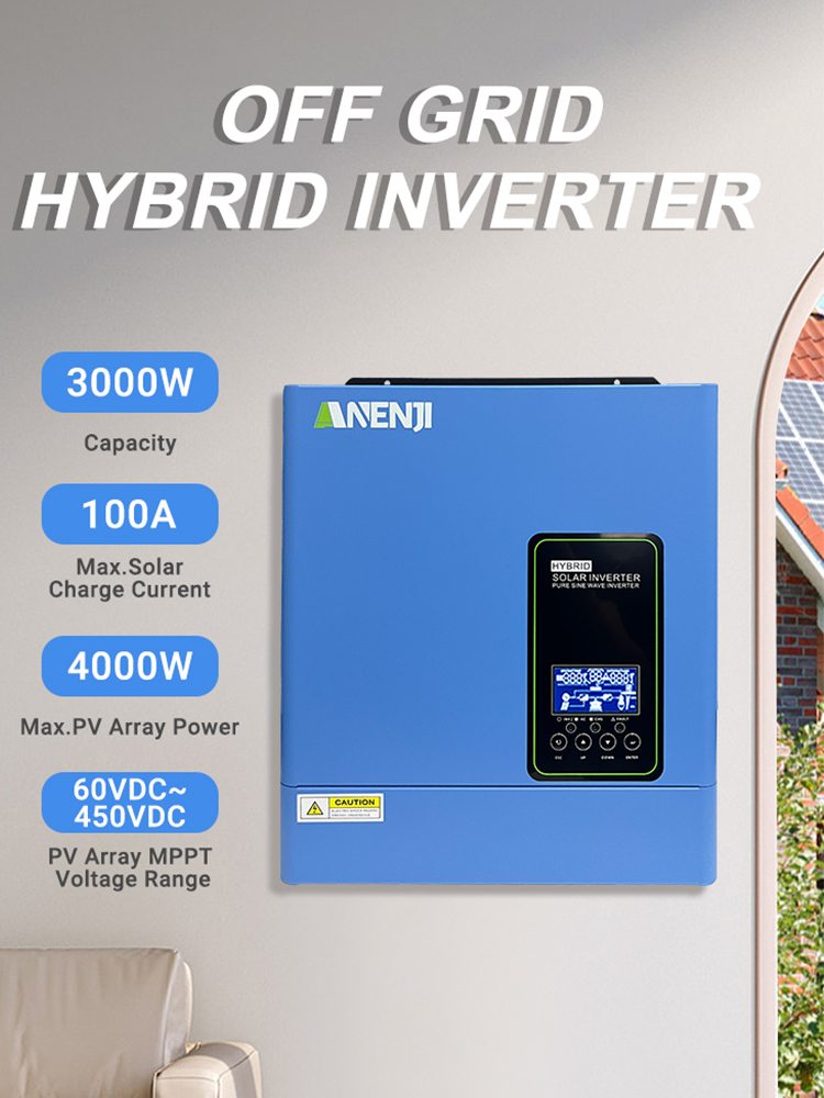 USA WAREHOUSE--ANENJI 3KW 24V 110/120V Off grid Inverter Pure Sine Wave MPPT Solar Charging Built in MPPT 100A Hybrid Inverter Home Inversor