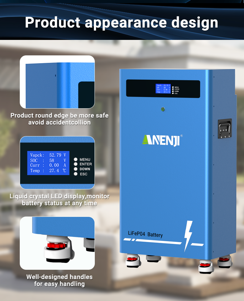 ANENJI 51.2V 300Ah Powerwall 15KWh LiFePO4 Stacked Battery Built-in BMS CAN RS485 6000+ Cycle for Solar Planes Off/On Grid for Home