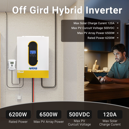 ANENJI 6.2KW Hybrid Solar Inverter MPPT Photovoltaic Solar Inverter Pure Sine 230V 48V Dual Output 120A Charge Controller PV 500V WIFI
