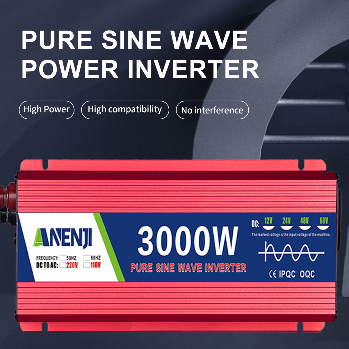ANENJI 1000W/3000W 220V 12V/24V Pure Sine Wave Inverter Power Inverter  Portable Power Voltage Converter Car Solar Inverter