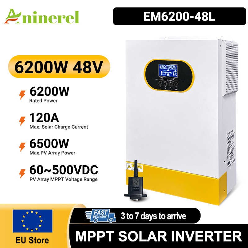 6.2KW Hybrid Solar Inverter MPPT 48V Photovoltaic Inverter 230VAC Pure Sine Off Grid PV 500V 120A Solar Charge Controller