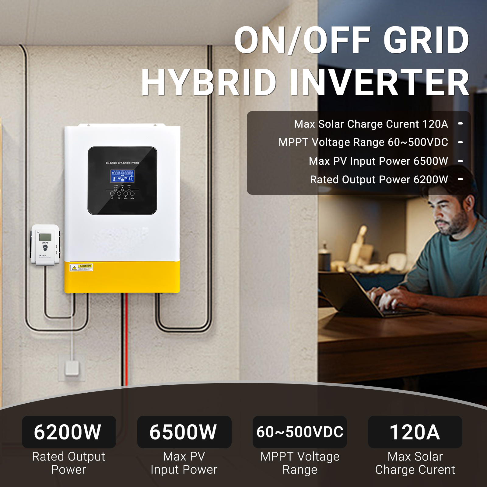 UK WAREHOUSE--ANENJI 6.2KW Hybrid Solar Inverter 48V 230VAC Photovoltaic Parallel 3-Phase Inverter Off Grid Tie Built in 120A MPPT Solar Charge Controller PV 500V