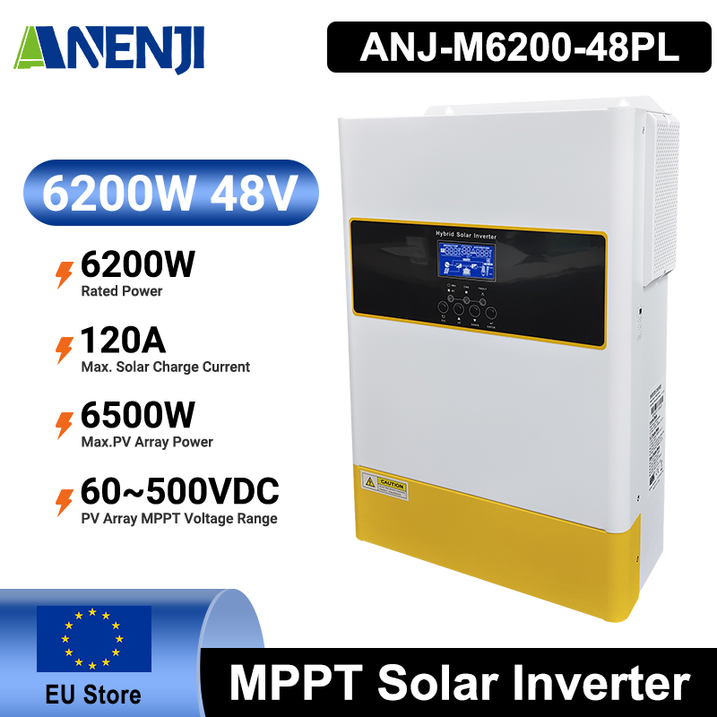 ANENJI 6.2KW Parallel Hybrid Solar Inverter 48V MPPT Inverter 230VAC Pure Sine wave 120A Solar Charger RS485/232 with wifi PV 60-500VDC