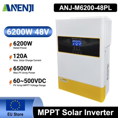 ANENJI 6.2KW Parallel Hybrid Solar Inverter 48V MPPT Inverter 230VAC Pure Sine wave 120A Solar Charger RS485/232 with wifi PV 60-500VDC