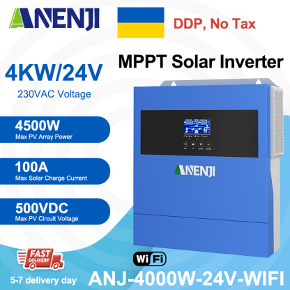 Ukraine DDP----ANENJI 4200W MPPT Hybrid Solar Inverter 4.2KW 24V On/Off Grid Photovoltaic Inverter 230VAC 100A Solar Charge Controller for PV 60-500V
