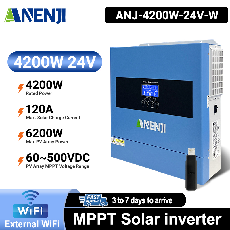 ANENJI 4200W MPPT Hybrid Solar Inverter 4.2KW 24V On/Off Grid Photovoltaic Inverter 230VAC 100A Solar Charge Controller for PV 60-500V