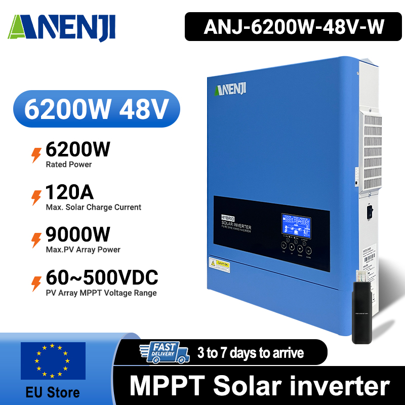 UK WAREHOUSE--ANENJI 6.2KW 48V Hybrid Solar Inverter 230V MPPT On Grid Off Grid Solar Inverter Pure Sine 120A Solar Charge Controller for PV Panels